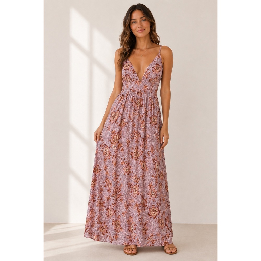 NEW 3rd + Malt Floral Print Maxi Dress Large Sleeveless Open Back Summer NWT